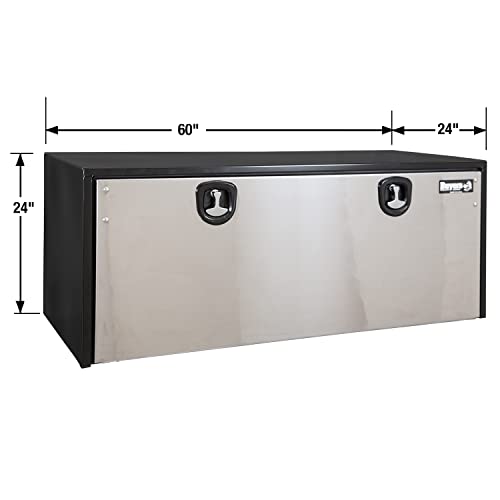 Image of Buyers Products 1704715 Black Steel Underbody Truck Box With Silver Polished Stainless Steel Door, 24 x 24 x 60 Inch, Made In The USA, Truck Tool Box Organizer With Storage, Job Box For Work Truck