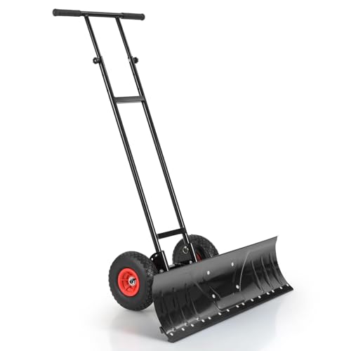 S AFSTAR Snow Shovel Pusher, Snow Plow with 10' Inflatable Wheels, Adjustable Handle, Angled Blade...