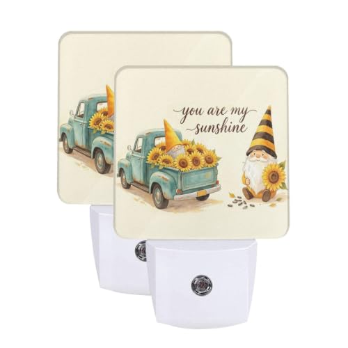 Image of Sunflower Gnome Truck LED Plug-in Nightlights 2 Piece Set for Bedroom