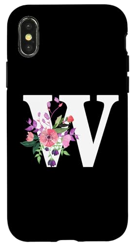 花柄 モノグラム 白 イニシャル文字 W かわいい ピンク レッド 花 スマホケース iPhone X/XS 用