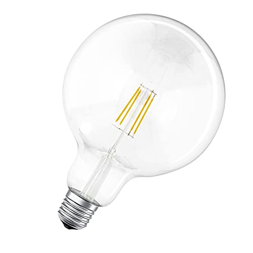 LEDVANCE Lampada LED Smart+ con tecnologia Bluetooth, globo filamentos, E27, dimmerabile, sostituisce lampadine da 50 W, bianco caldo, 2700 K, controllabile con Google, Alexa e Apple Voice Control