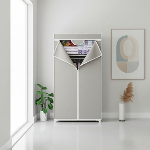 INDE MOBLEKIT | Armario Desmontable de Tela 75x46x160 cm, Ropero Auxiliar con Cremallera y Estructura Metálica, Armario de Tela TNT para Dormitorio, Almacenaje o Mudanzas