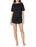 Amazon Aware Conjunto de pijama holgado con camisa de manga corta y pantalones cortos de modal y algodón (disponible en tallas grandes) Mujer, Negro, 4XL Grande