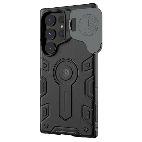 Image of Nillkin Case for Samsung Galaxy S24 Ultra (6.8 inch Inch) CamShield Armor Prop Lens + Stand 360 Protect TPU + PC Anti Fall Edge Bags Black Color
