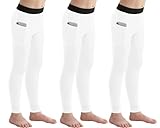 Blaward 3 Pack Youth Boys Compression Leggings Athletic Pants Basketball Base Layer Football Workout Tights with Side Pockets White