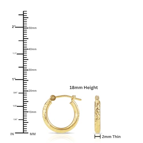 14k Yellow Gold Hand Engraved Diamond-cut Round Hoop Earrings4
