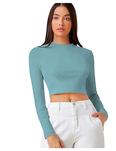 Image of Dream Beauty Fashion Women's Casual Round Neck Long Sleeves Stylish Crop Top - 17 inch Inches (Tee-Tally 02)