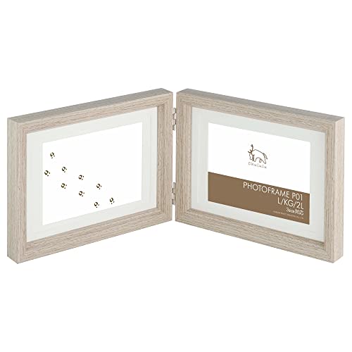 ハクバ HAKUBA 額縁 Chululu フォトフレーム P01 2面ヨコ ベージュ AMZFCHLP01BEL2Y L/KG/2Lサイズ兼用 木目調 割れないPS板採用 額縁