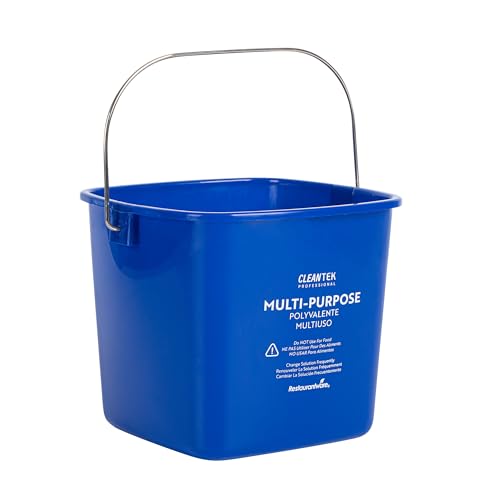 Image of Restaurantware Plastic Buckets with Stainless Steel Handle Pack of 10, 3 Quart Plastic Cleaning Pails, Blue Square Design, Measurement Graduations, for Janitorial and Foodservice Use