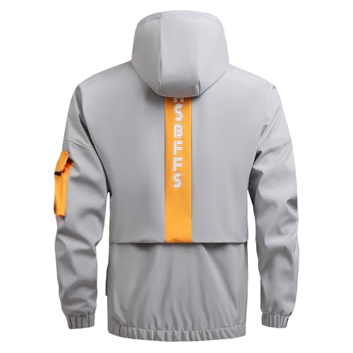 Mens Lightweight Windbreaker Rain Jacket Raincoat with Hood for Hiking Fishing Activewear Patchwork Windproof Outwear3