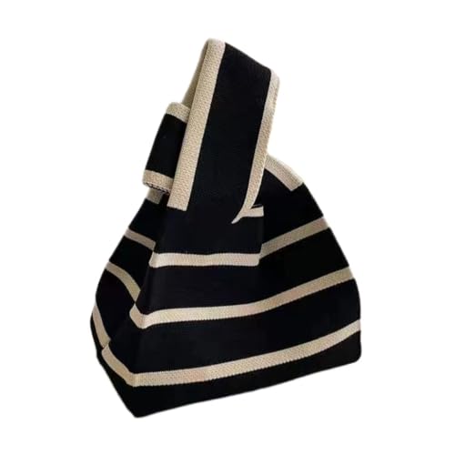 Bolso tejido con nudo negro y blanco mini tote de lona miniatura 1