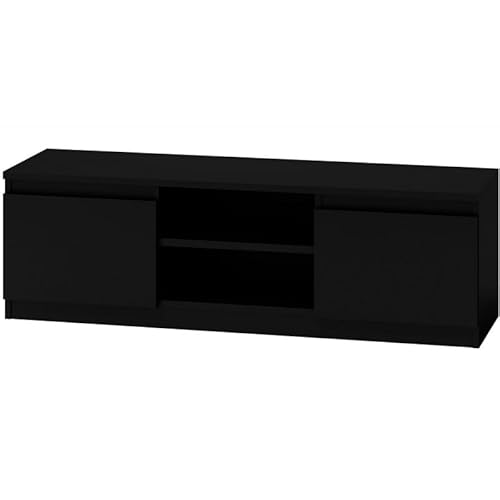 CDF Lowboard TV-Schrank 120 cm modern mit offenem Gerätefach Kabelführung Zwei Seitenschränken grifflose Front stabile 16-mm Konstruktion für Wohnzimmer TV - Schwarz
