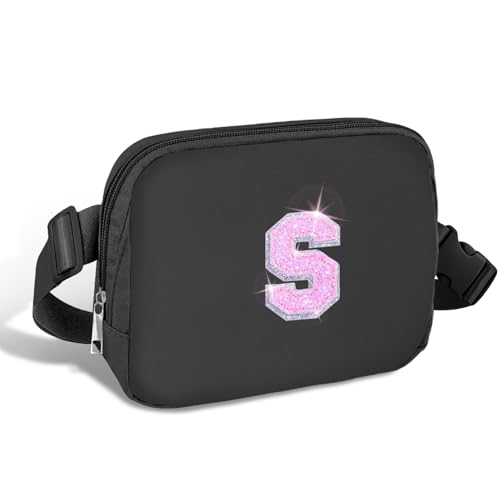 COSHAYSOO Initial Letter Fanny Pack for Girls Personalized Christmas Birthday Gifts for 6 7 8 9 10 11 12 Year Old Teen Girl, Girly Fashion Crossbody Purse Belt Bag Preteen Tween Trendy Stuff Black S