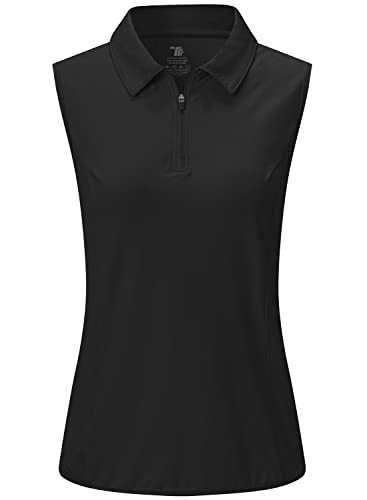 Bgowatu Women'S Sleeveless Golf Polo Shirts Collared Quarter Zip Golf Pullover Upf 50+ Quick Dry Tennis Tank Tops Black 2X thumb #1