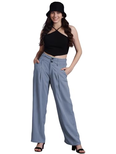 Image of KOTTY Women's High Rise Cotton Blend Straight Fit Trouser