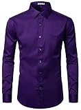 ZEROYAA Men's Business Formal Slim Fit Long Sleeve Button Up Dress Shirts with Pocket ZYSGCL01-Black Medium Purple