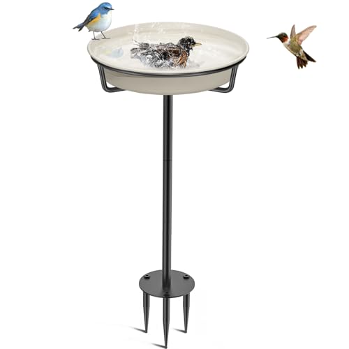 Bird Baths for Outdoors, Detachable Birdbaths for The Garden Clearance, Heavy Duty Freestanding Bird Baths, Bird Bath Bowl Spa & Birdfeeder with Metal Stake Stand (White)