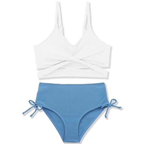 Girls 2 Piece Swimsuit Hawaiian Criss Cross Bikini Bathing Suit Summer Beach Swimwear with Chest Pad 7-16T