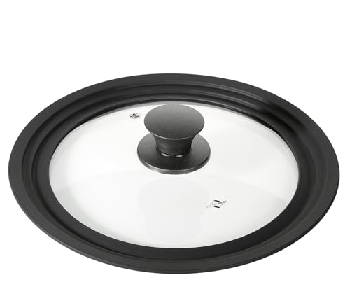 Küchenprofi Tapa universal Cook, adecuada para ollas con diámetro de 24 – 28 cm, borde de cierre hermético de silicona, resistente al calor hasta 250 °C, vidrio de borosilicato/plástico de alta