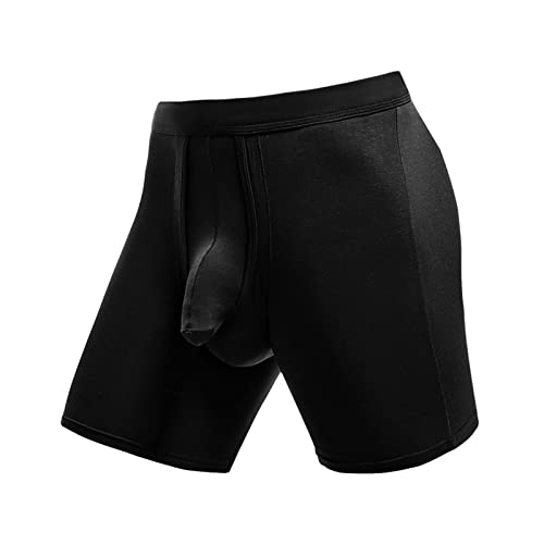 Mens Boxer Briefs Ice Silk Breathable Soft Boxer Lingerie Underpants Classics Mens Boxer Comfort Elephant Nose Pouch Fly Black