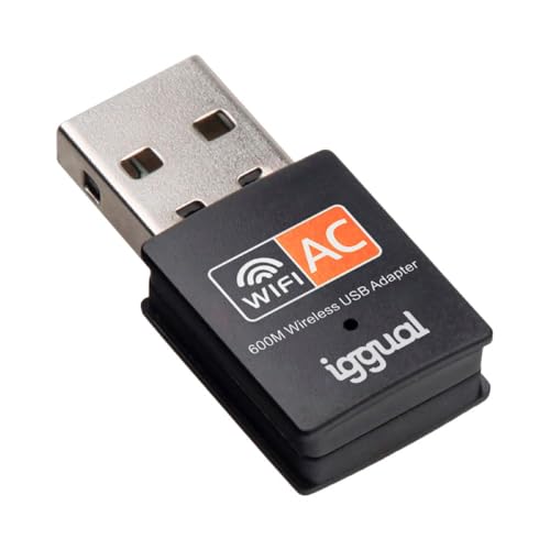 iggual Adaptador USB WiFi 5 para PC. Velocidad 600 Mbps. Stick USB-A 2.0. Antena de Doble Banda 5GHz 2.4GHz Dongle Inalámbrico. Pincho para PC WPA, Compatible con Windows, macOS, Linux. Indicador Led.