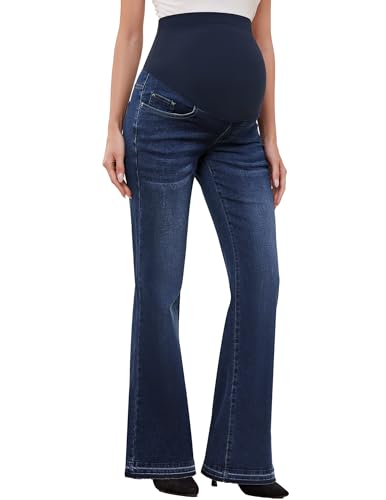 Image of GLAMIX Women's Stretch Maternity Bootcut Jeans with Pockets Over The Belly Bell Bottoms Flare Denim Pants Pregnancy Clothes