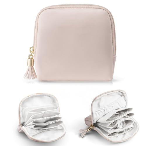 WUFKOP Joyero de viaje, bolsa para joyas con flecos, caja de joyería para mujer y niña, monedero, estuche de viaje de piel sintética, pendientes, collares