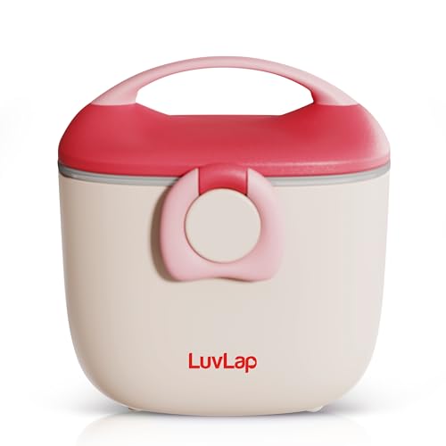 Image of LuvLap Portable Milk Powder Container 310g, Baby Food Container with Spoon, Non-Toxic BPA Free Kids Milk Powder Box with Handle, Anti-Leak Silicone Baby Food Container for Travelling, Red