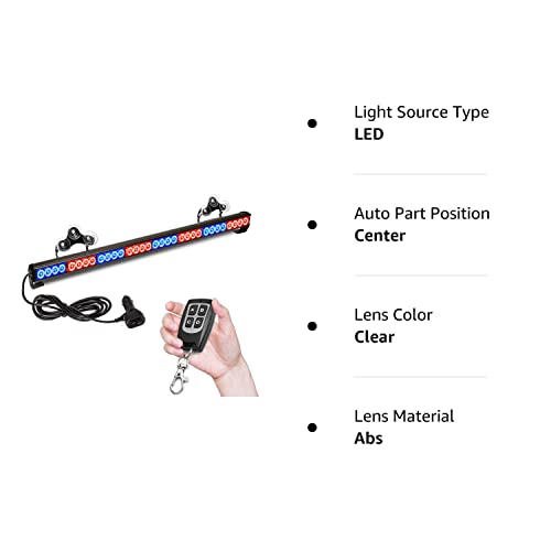 Teddytt 32 Led 35.5" High Intensity Hazard Emergency Warning Blue Red Traffic Advisor Flash Strobe Directional Light Bar With Wireless Remote Control (Blue Red, 35.5'') #TOP7