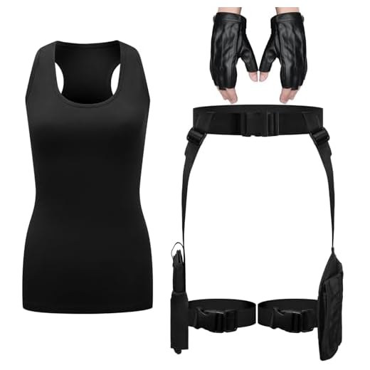 2 Pcs Halloween Thigh Holsters Costume for Women Leg Gun Holster Drop Adjustable Universal Pistol Leg Thigh Holster Pouch Holder with Magazine Pouches and Basic Racerback Crop Tank Tops (Black)