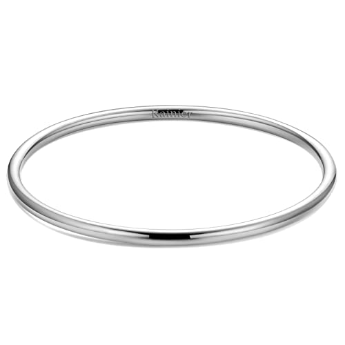 Kainier 3mm Bangle Bracelet Stainless Steel Glossy Stackable Thin Round Bangle Bracelet for Women Solid Plain Polished Bracelet Best Gifts for Love (Steel, 65)