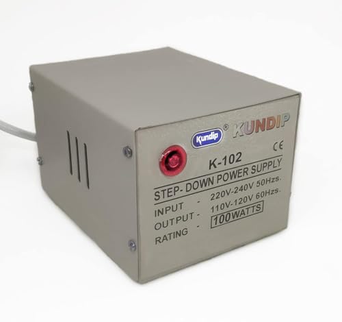 Image of KUNDIP 100W Step-Down Transformer 220V to 110V | Continuous Use 24x7 | 100% Copper Wound | Metal Body | CE & ERTL Certified | For USA Appliances in India