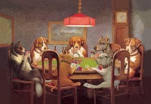 Peel & Stick Wall Decals: Passing The Ace Under The Table (Dogs Playing Poker) (12 in x 8 in)