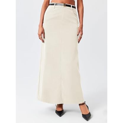 Cicy Bell Women's High Waisted Maxi Skirts Casual Back Split Office Work Long Skirt - Image 3