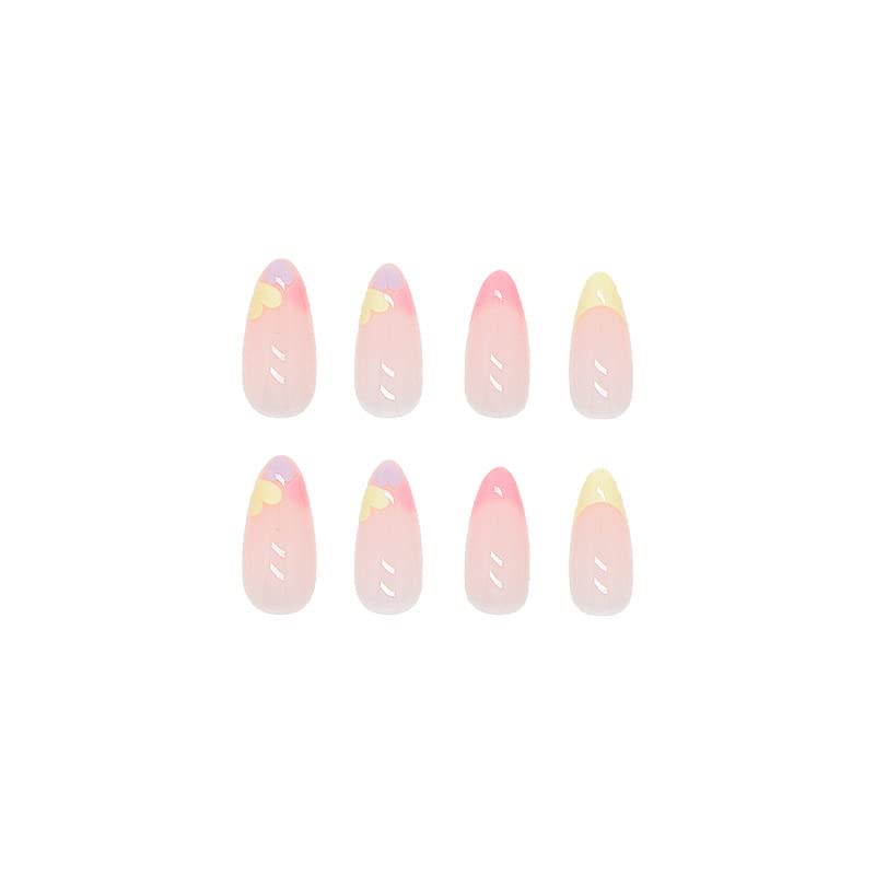 Miniatura 5 de Uñas a presión  Uñas transparentes de color macarrón con forma de almendra, comodidad supremamente ajuste y pegamento cuadrado de gel suave natural,