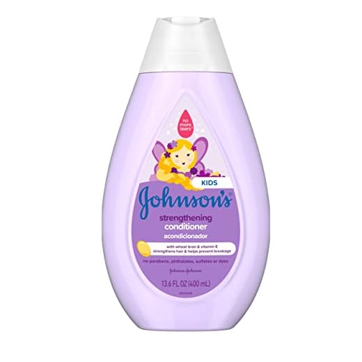 Johnson's Strengthening Tear-Free Kids' Conditioner with Vitamin E Strengthens & Helps Prevent Breakage, Paraben-, Sulfate- & Dye-Free, Hypoallergenic & Gentle on Toddler Hair, 13.6 fl. oz