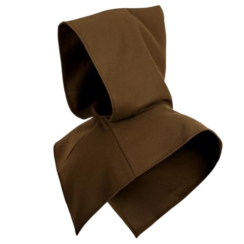 UQJE Medieval Cowl Hood Renaissance Assassin Hood Halloween Short Hooded Cloak for Adult (brown One Size)