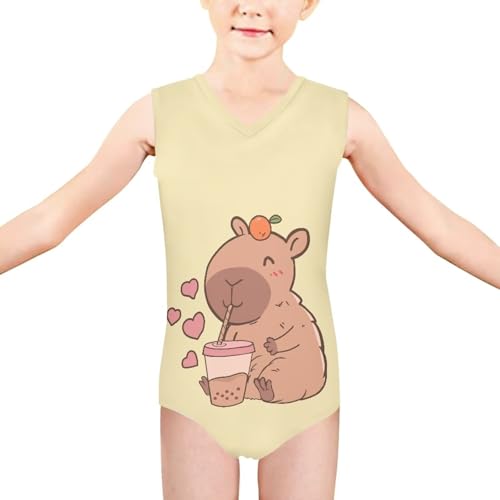 Image of Girls Cartoon Pattern One-Piece Swimsuits Sport Racer Swimwear Beach Bathing Suit, Size 5-14