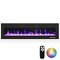 60" Electric Fireplace Wall Mounted & Recessed with Remote, 750w/1500w Ultra-Thin Wall Fireplace Inserts, Electric Fire Place W/8H Timer, Adjustable Flame Colors and Brightness Silent