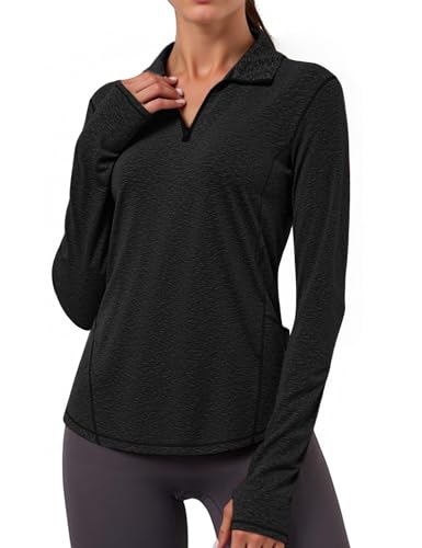 Gyabnw Sportshirt Damen Langarm Sport Tshirt Laufshirt Locker Oberteile Yoga Shirt Funktionsshirt Fitness Reißverschluss Daumenloch