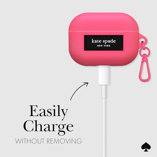 Image of kate spade new york AirPods Pro 2nd / 1st Generation case with Keychain Ring - Pom Pom Pink, Silicone Cover for AirPods Pro 2nd / 1st Generation