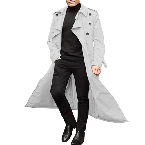Mens Trench Coat Notch Lapel Slim Fit Double Breasted Long Pea Coat Fall Winter Warm Windbreaker2