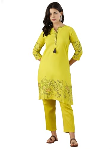Image of Naixa Women's Lavender Cotton Printed Straight Kurta with Pant | Co-ord Set (NX-CS02)