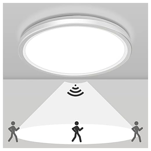 Sentasi Plafonnier LED avec détecteur de mouvement radar 18W 5000 K 1800lm 360 °Luminaire avec capteur radar, Rond Lampe Plafond pour balcon, couloir, escalier, cave, 22 cm (Blanc, 1PC)