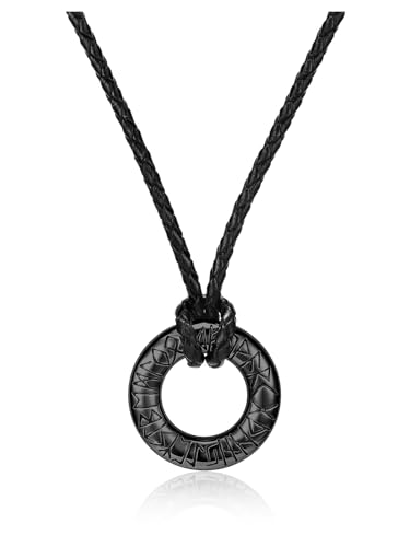 Collier viking en acier inoxydable et cuir tressé - Pendentif cercle nordique mixte
