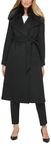 KARL LAGERFELD Women's Luxe Wool Classic Long Wrap Coat W Fur