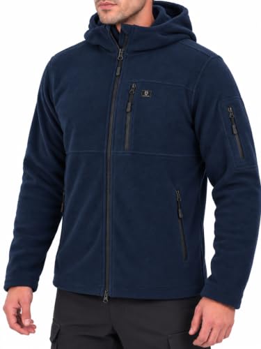 Iron Mountain Herren Fleece Hoodie mit Reißverschluss – Technischer Kapuzenpullover Winddicht, Thermo Workwear Jacke mit Mehreren Taschen, Outdoor Sweatshirt Winter (Marineblau, 4XL)