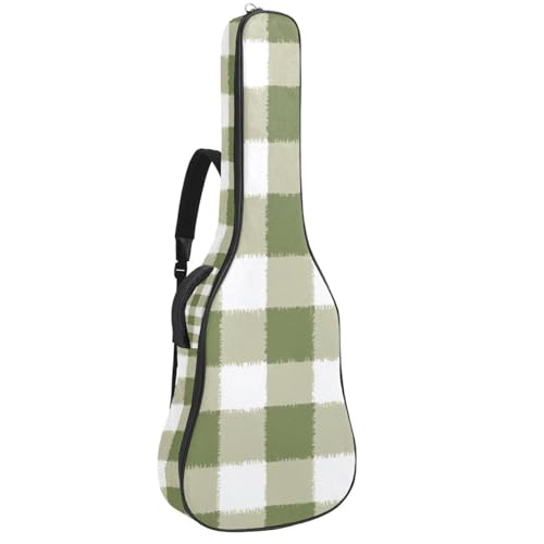 Acoustic Guitar Bag 1 cm Thick Padding, Waterproof Oxford Cloth Guitar Bag Backpack for 40-42 Inch Electric Bass Classical Guitars, Sage Green Plaid Pattern