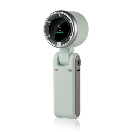 Qinlenyan Ventilador portátil de mano, ajustable a 180°, viento de 5 velocidades, mini ventilador recargable por USB, ventilador de escritorio plegable con cordón y pantalla digital para bolsa de