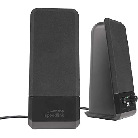 Speedlink Event Stereo Speakers SL-8004-BK, 2-Piece Desktop Set, USB Powered, Slimline Design, 3.5 Millilitre Jack Plug, 5W RMS Output Power, Black Cover